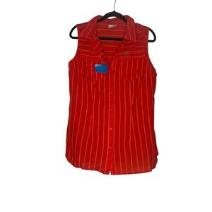 Columbia SportsWear Red and White Striped Sleeveless Button Down Shirt Size:XL